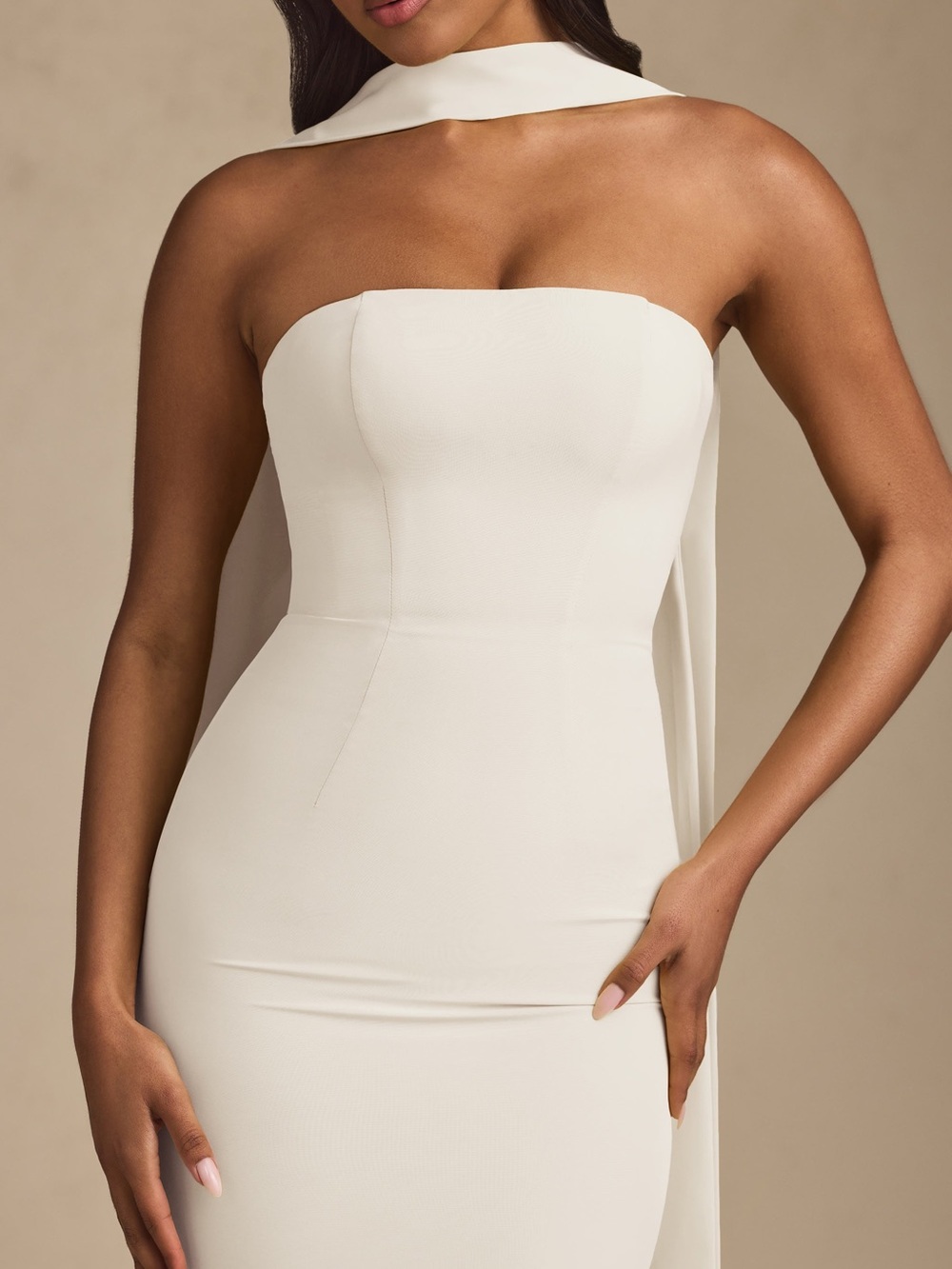 Oh Polly IMOGENE SZ 4 new White Strapless Gown with Neck Drape - Picture 2 of 3